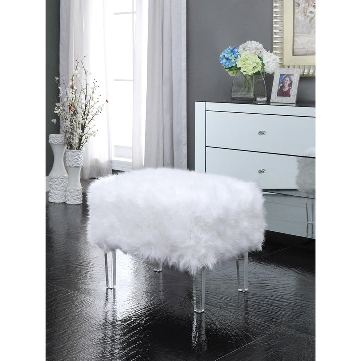 Tessa Faux faux Ottoman-Modern Acrylic Legs-Upholstered-Living Room, Entryway, Bedroom-Inspired Home Image 3