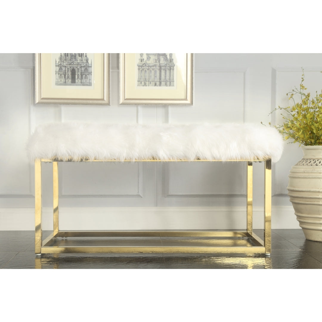 Camilla Faux faux Bench-Chrome Frame-Ottoman-Living Room, Entryway, Bedroom-Inspired Home Image 3