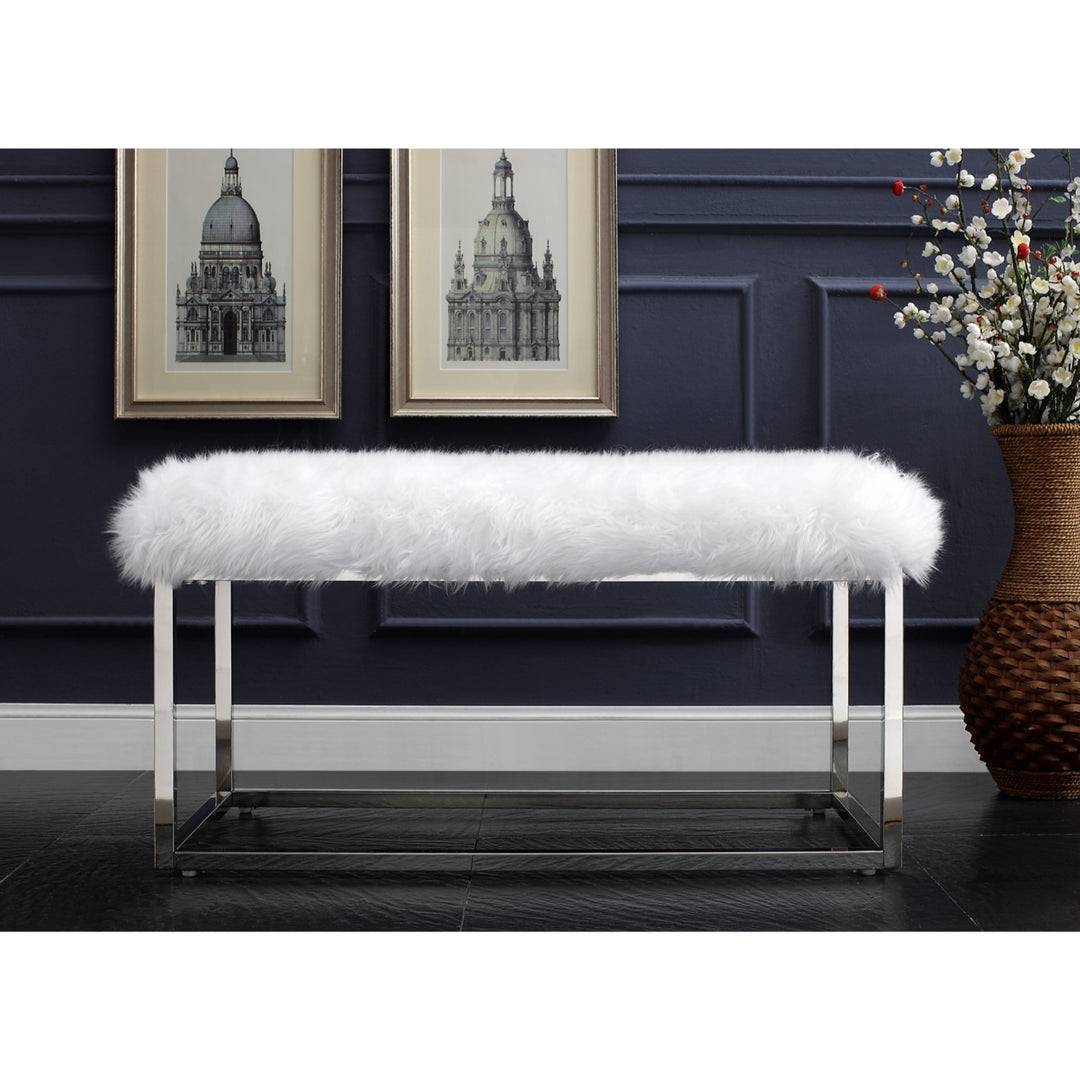 Camilla Faux faux Bench-Chrome Frame-Ottoman-Living Room, Entryway, Bedroom-Inspired Home Image 4