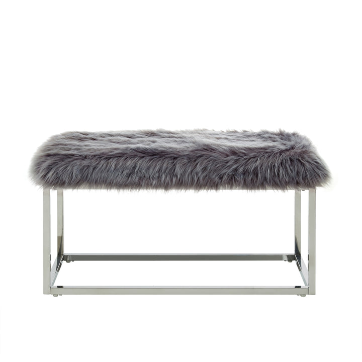 Camilla Faux faux Bench-Chrome Frame-Ottoman-Living Room, Entryway, Bedroom-Inspired Home Image 5