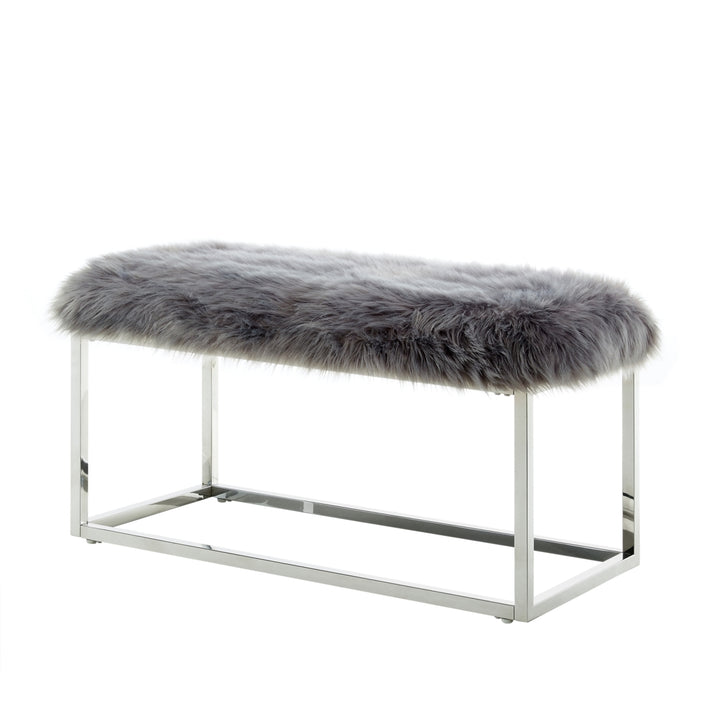 Camilla Faux faux Bench-Chrome Frame-Ottoman-Living Room, Entryway, Bedroom-Inspired Home Image 6