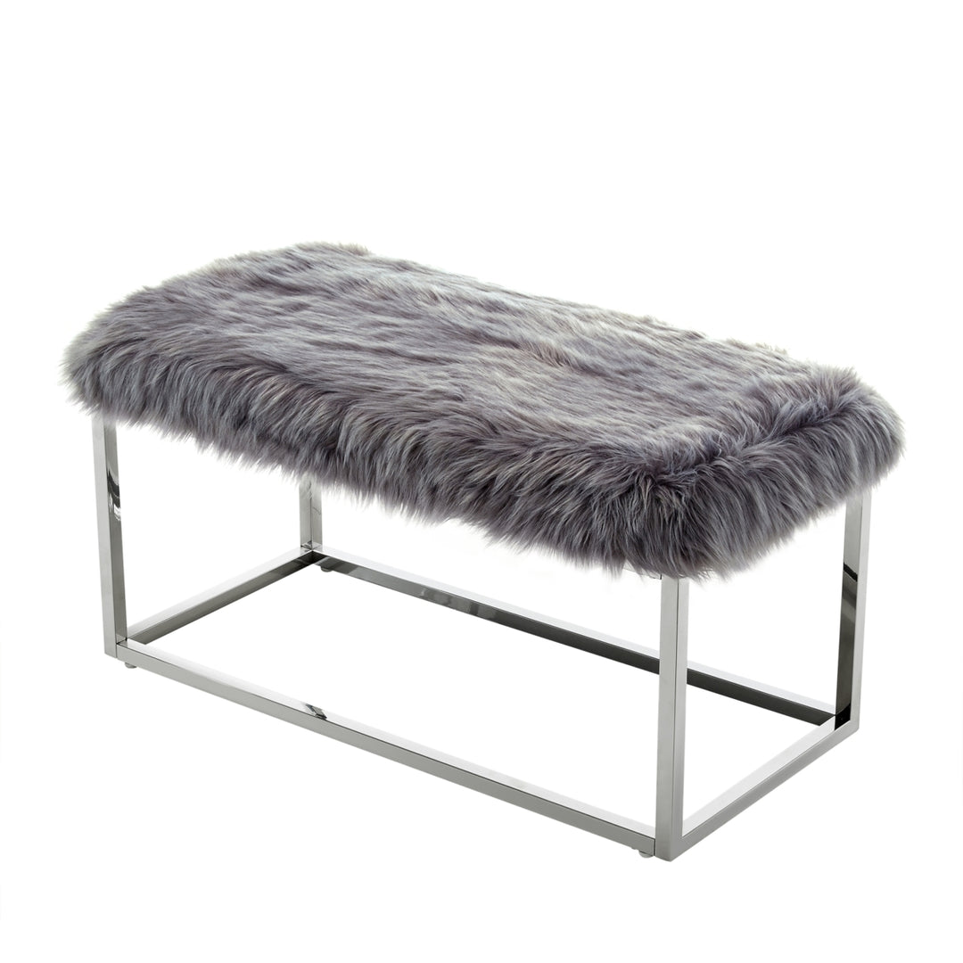 Camilla Faux faux Bench-Chrome Frame-Ottoman-Living Room, Entryway, Bedroom-Inspired Home Image 7