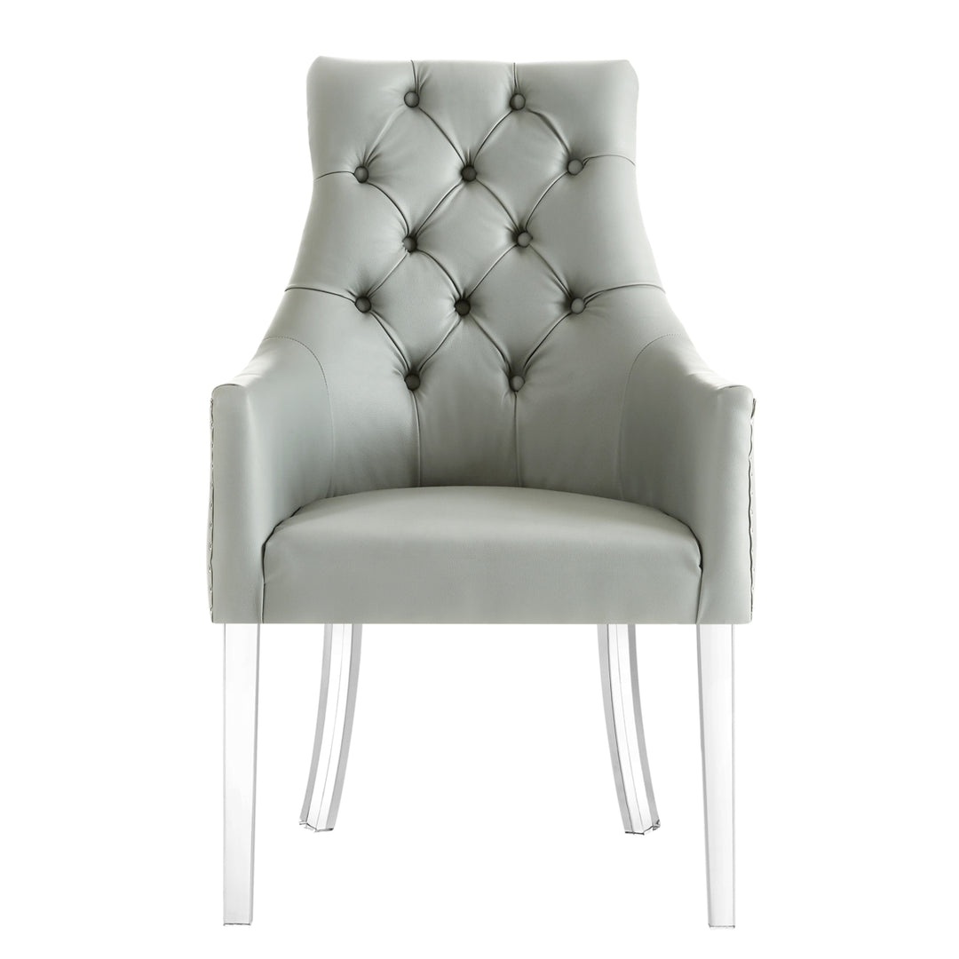 Hester Dining Chair-Set of 2-Acrylic Leg-Button Tufted-Nailhead Trim-Inspired Home Image 7