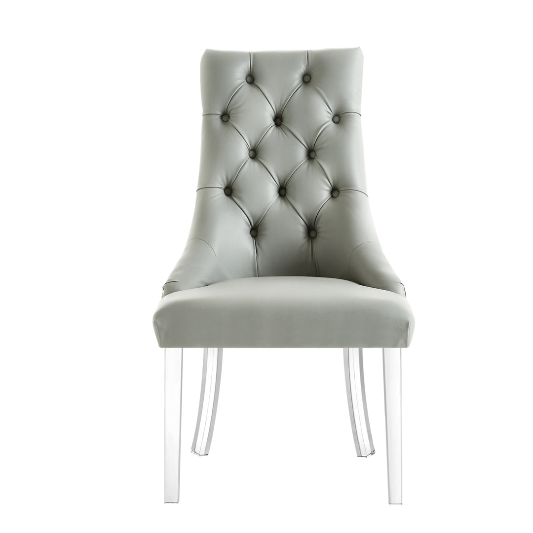 Hester Dining Chair-Set of 2-Armless-Acrylic Leg-Button Tufted-Nailhead Trim-Inspired Home Image 7
