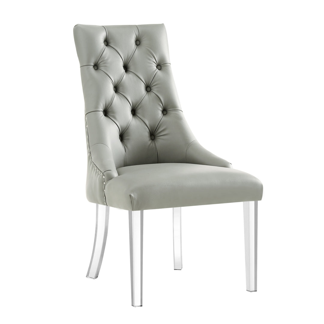 Hester Dining Chair-Set of 2-Armless-Acrylic Leg-Button Tufted-Nailhead Trim-Inspired Home Image 8