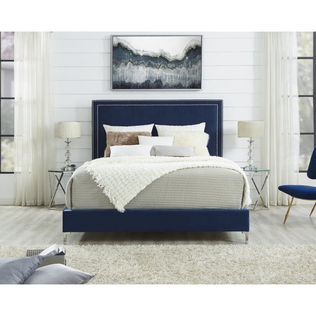 Valentina Velvet Platform Bedframe King Queen Full Twin Nailhead Trim Image 1