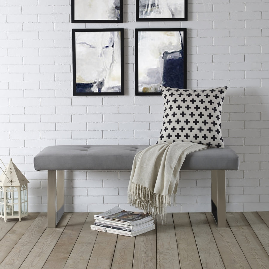 Estela Velvet Bench-Stainless Steel Legs-Tufted-Living-room, Entryway, Bedroom-by Inspired Home Image 1