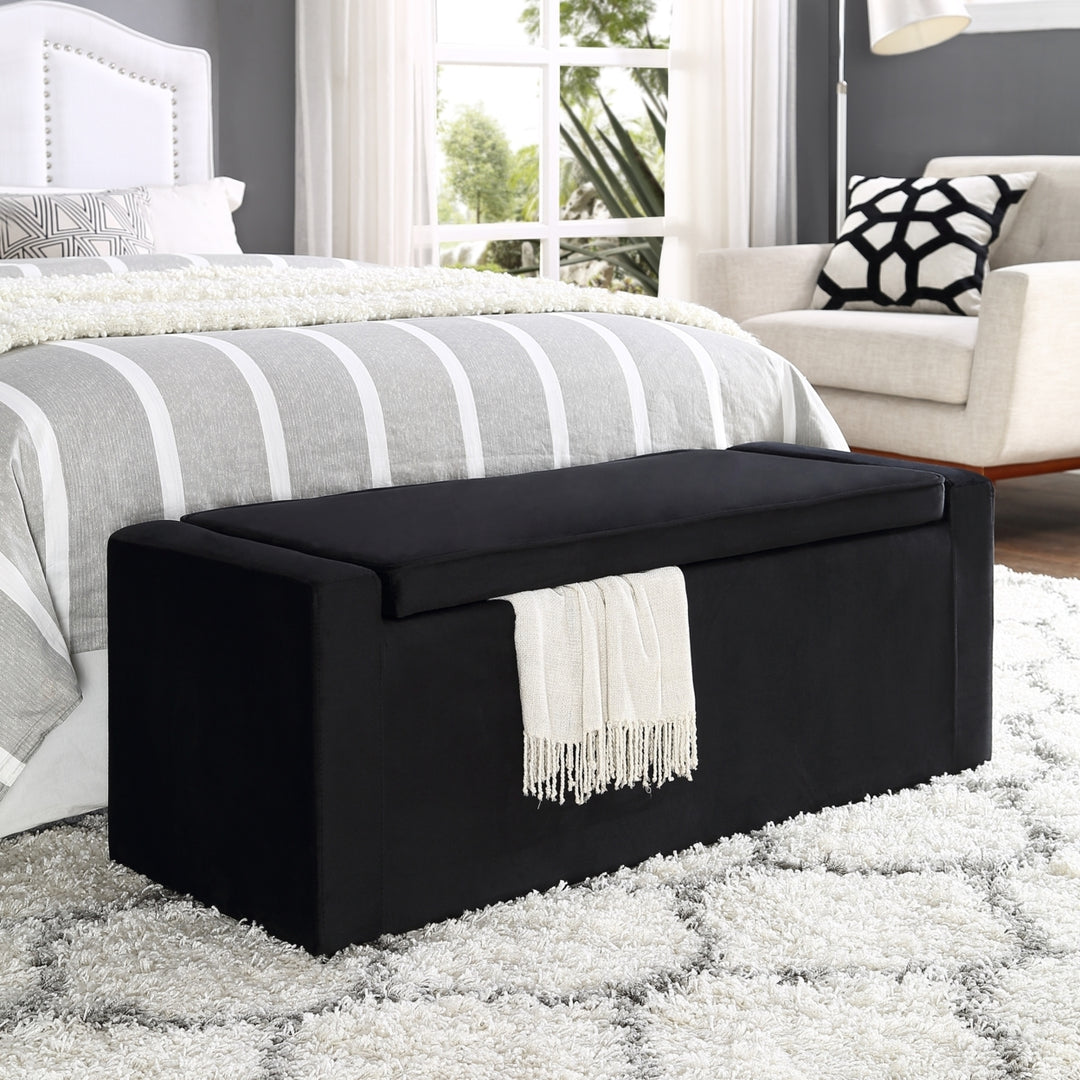 Carson Velvet Storage Bench-Shoe Storage-Upholstered-Living Room, Entryway, Bedroom-Inspired Home Image 1