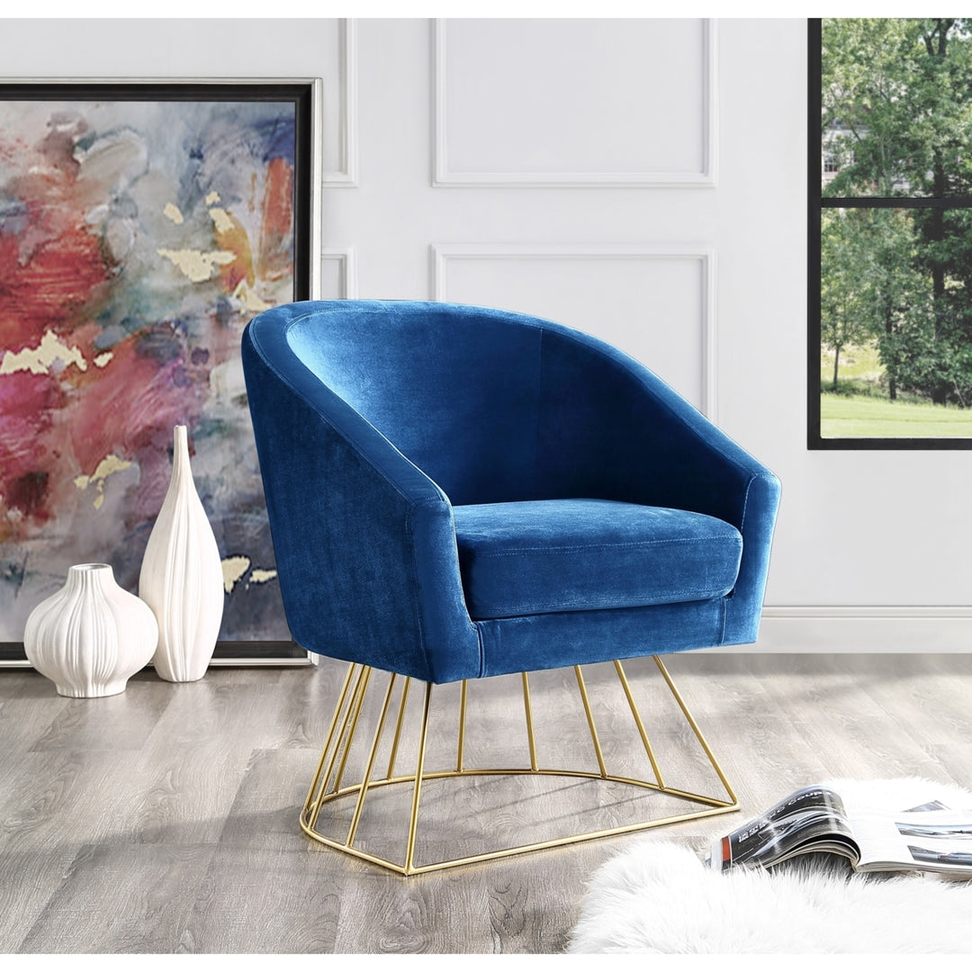 Beatriz Velvet Accent Chair-Gold Metal Base-Barrel Shaped Back-Upholstered Button Tufted-Inspired Home Image 5