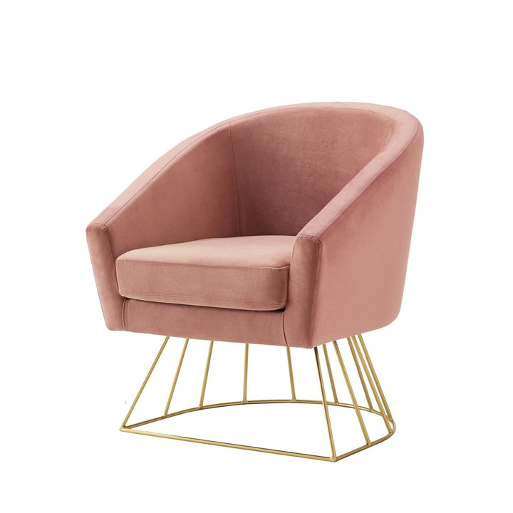 Beatriz Velvet Accent Chair-Gold Metal Base-Barrel Shaped Back-Upholstered Button Tufted-Inspired Home Image 7