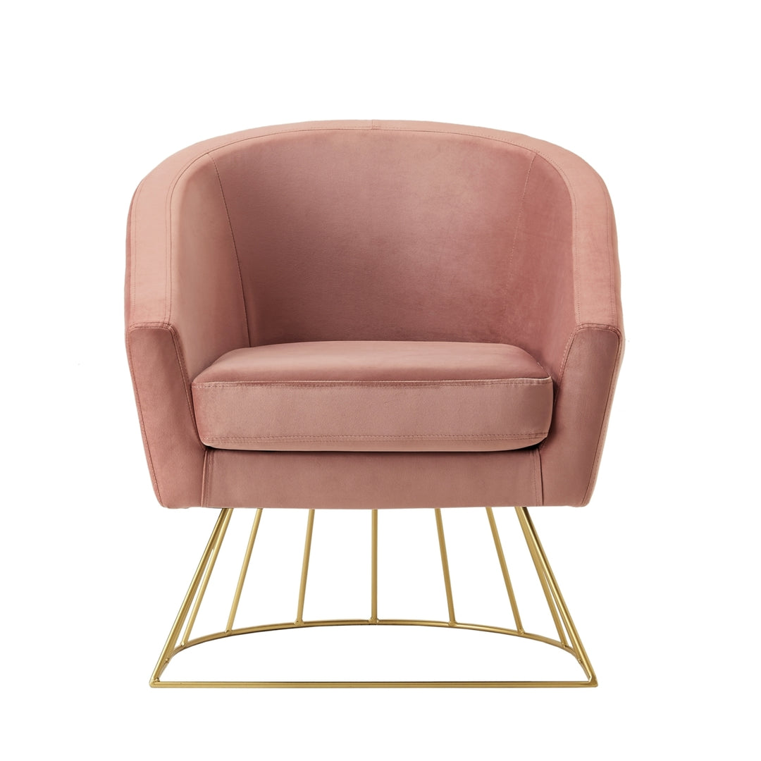 Beatriz Velvet Accent Chair-Gold Metal Base-Barrel Shaped Back-Upholstered Button Tufted-Inspired Home Image 8