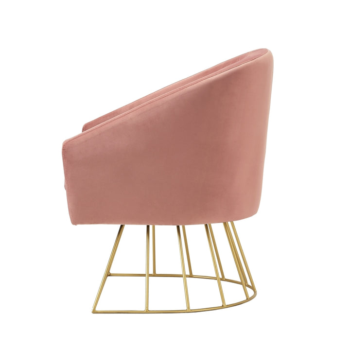 Beatriz Velvet Accent Chair-Gold Metal Base-Barrel Shaped Back-Upholstered Button Tufted-Inspired Home Image 9
