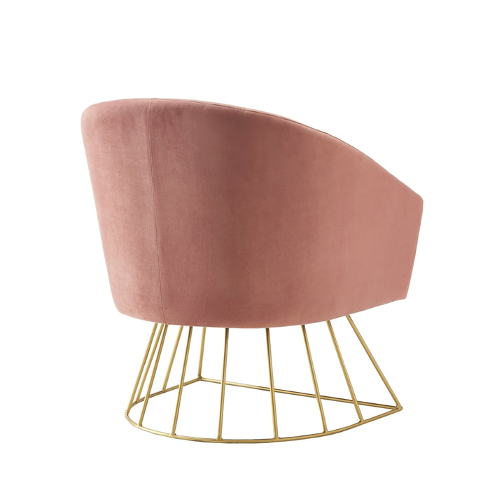 Beatriz Velvet Accent Chair-Gold Metal Base-Barrel Shaped Back-Upholstered Button Tufted-Inspired Home Image 10