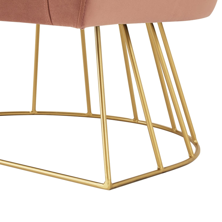 Beatriz Velvet Accent Chair-Gold Metal Base-Barrel Shaped Back-Upholstered Button Tufted-Inspired Home Image 11