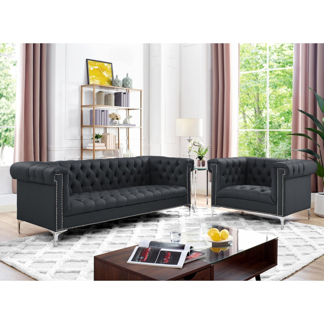 Steffi Leather Chesterfield Clubchair-Silver Metal Y-Legs-Button Tufted-Nailhead Trim-Modern-Contemporary-Inspired Home Image 5