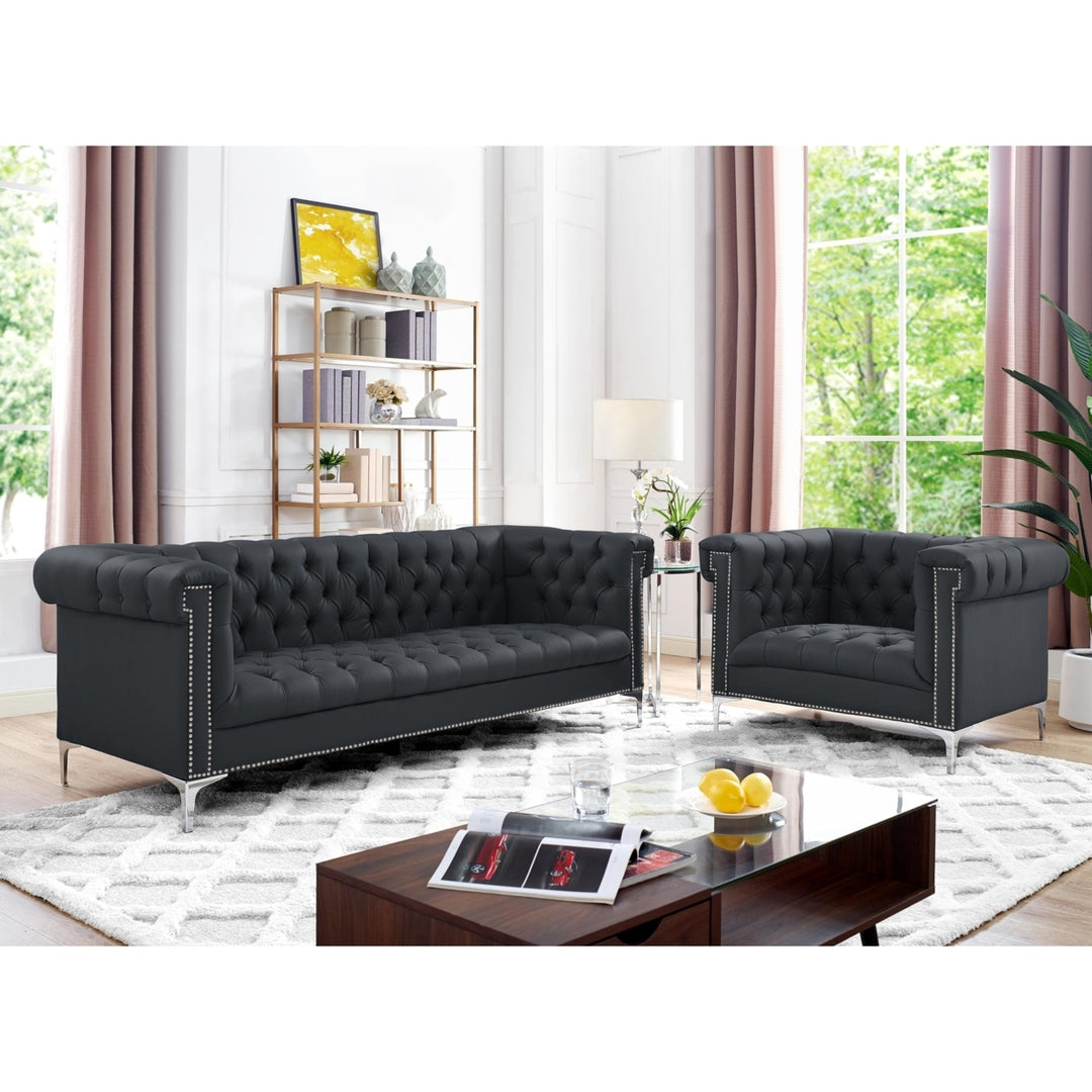 Steffi Leather Club Chair Button Tufted Silver Nailhead Trim Modern Contemporary Image 5