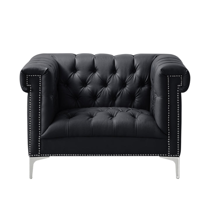 Steffi Leather Chesterfield Clubchair-Silver Metal Y-Legs-Button Tufted-Nailhead Trim-Modern-Contemporary-Inspired Home Image 6