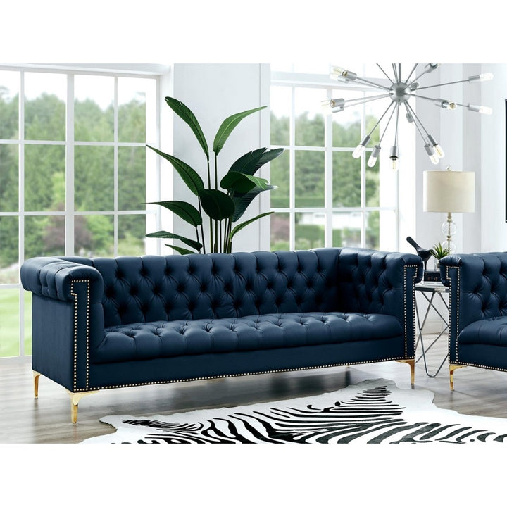 Steffi Leather Chesterfield Sofa-Silver Metal Legs-Button Tufted-Nailhead Trim-Modern-Livingroom-Inspired Home Image 4
