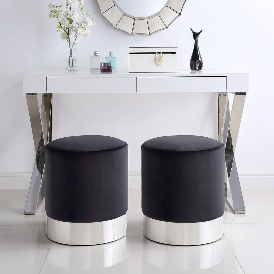 Eleanor Velvet Round Ottoman-Metal Base-Upholstered-Modern-Contemporary-Inspired Home Image 3