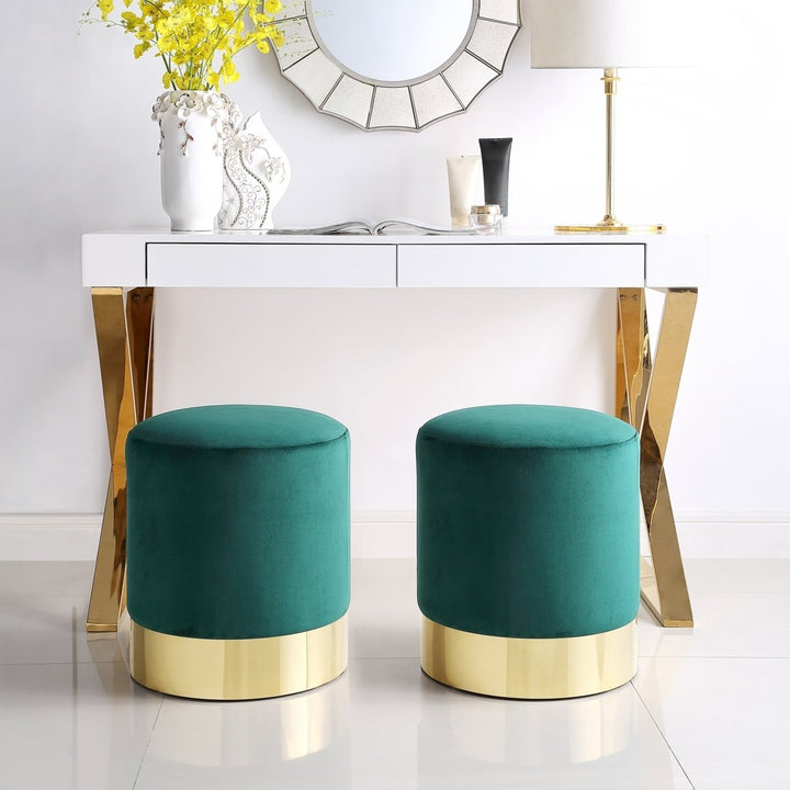 Eleanor Velvet Round Ottoman-Metal Base-Upholstered-Modern-Contemporary-Inspired Home Image 4