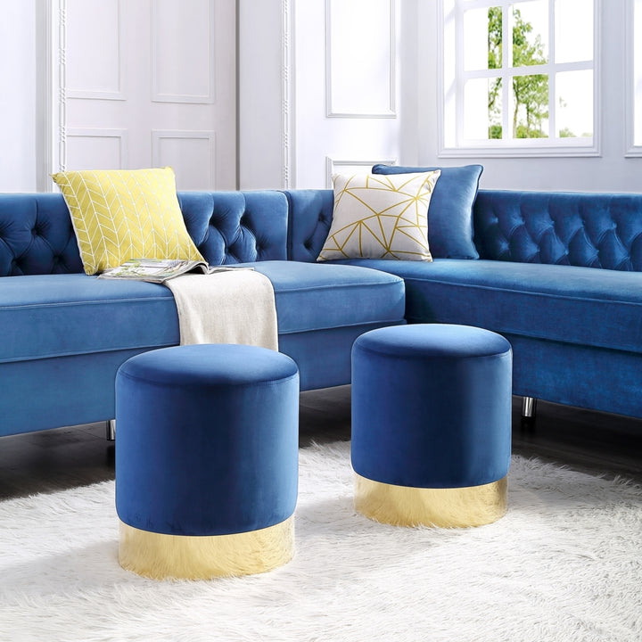 Eleanor Velvet Round Ottoman-Metal Base-Upholstered-Modern-Contemporary-Inspired Home Image 6