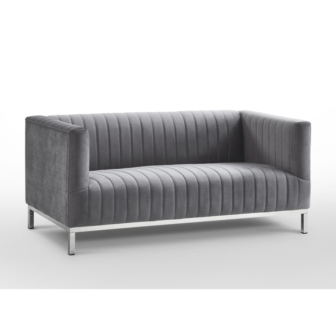 Franco Velvet Tuxedo Loveseat Chrome Legs 63" Modern Sofa Living Room Accent Image 8