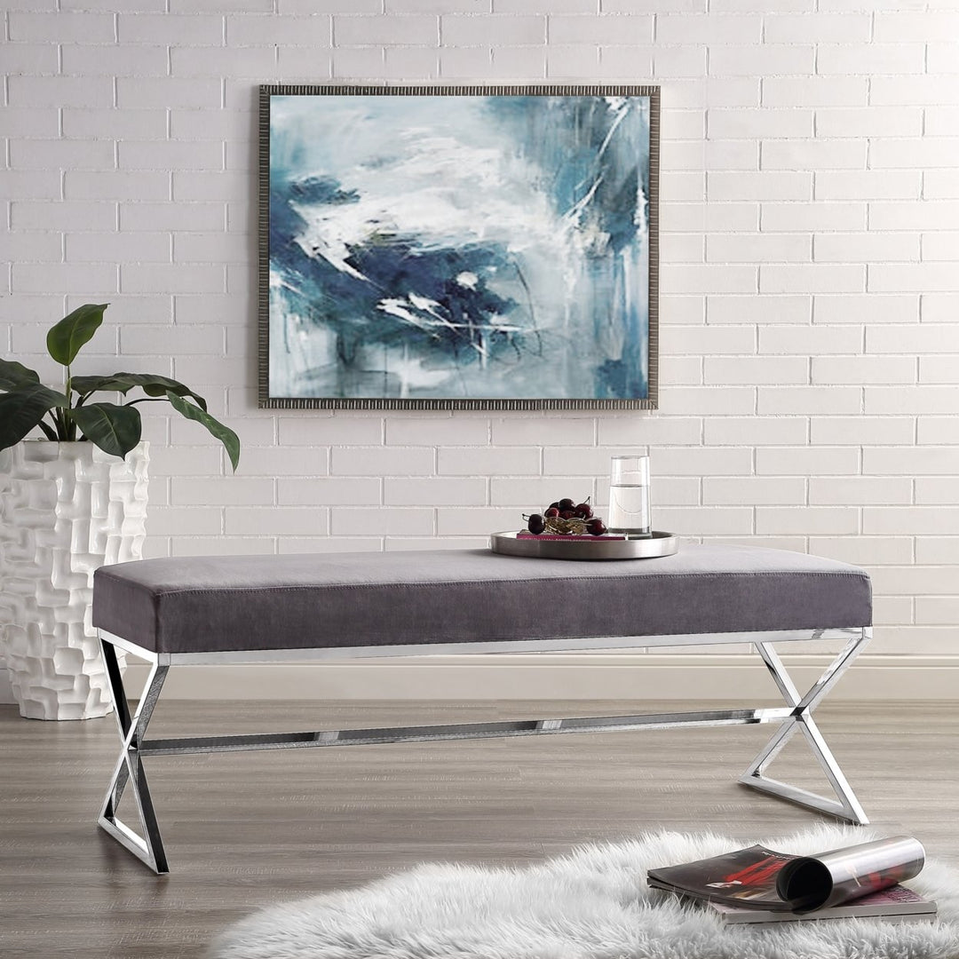 Liam Velvet Upholstered Bench-Stainless Steel Legs-Living-room, Entryway, Bedroom-Inspired Home Image 1