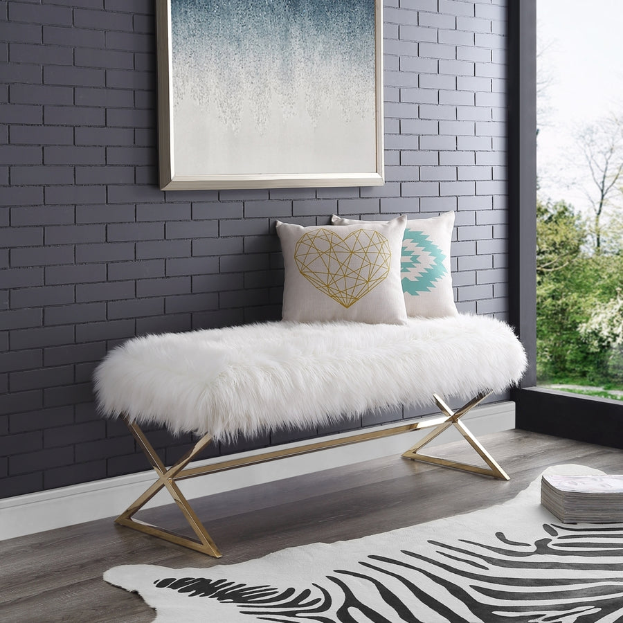 Liam Faux faux Bench-Stainless Steel Legs-Living-room, Entryway, Bedroom-Inspired Home Image 1