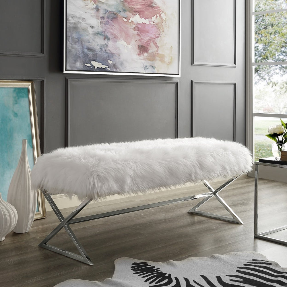 Liam Faux faux Bench-Stainless Steel Legs-Living-room, Entryway, Bedroom-Inspired Home Image 2