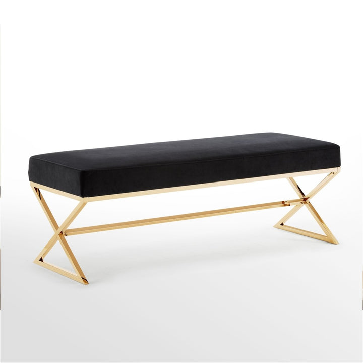 Liam Velvet Upholstered Bench-Stainless Steel Legs-Living-room, Entryway, Bedroom-Inspired Home Image 5