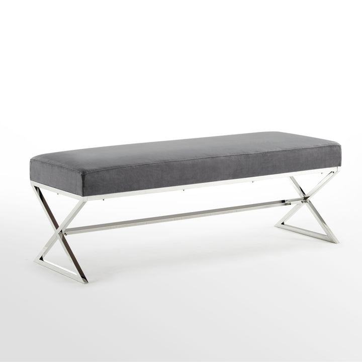 Liam Velvet Upholstered Bench-Stainless Steel Legs-Living-room, Entryway, Bedroom-Inspired Home Image 11