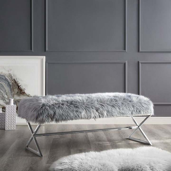 Liam Faux faux Bench-Stainless Steel Legs-Living-room, Entryway, Bedroom-Inspired Home Image 1