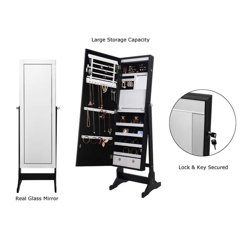 Inspired Home Margaret Full Length Jewelry Cheval Armoire Makeup Storage Organizer Mirror Border Lockable with LED Image 6