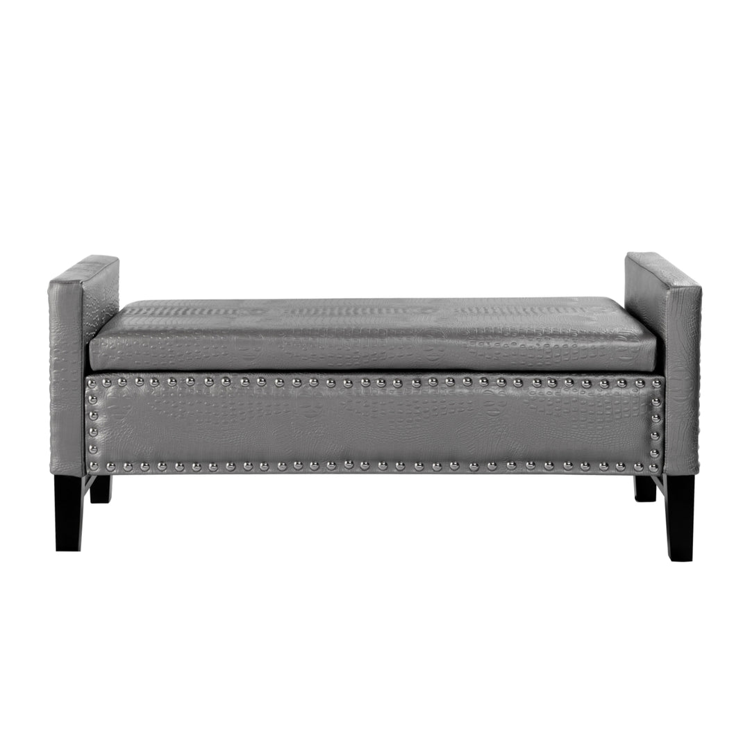 Inspired Home Scarlett PU Leather Modern Contemporary Silver Nailhead Trim Multi Position Storage Bench Image 3