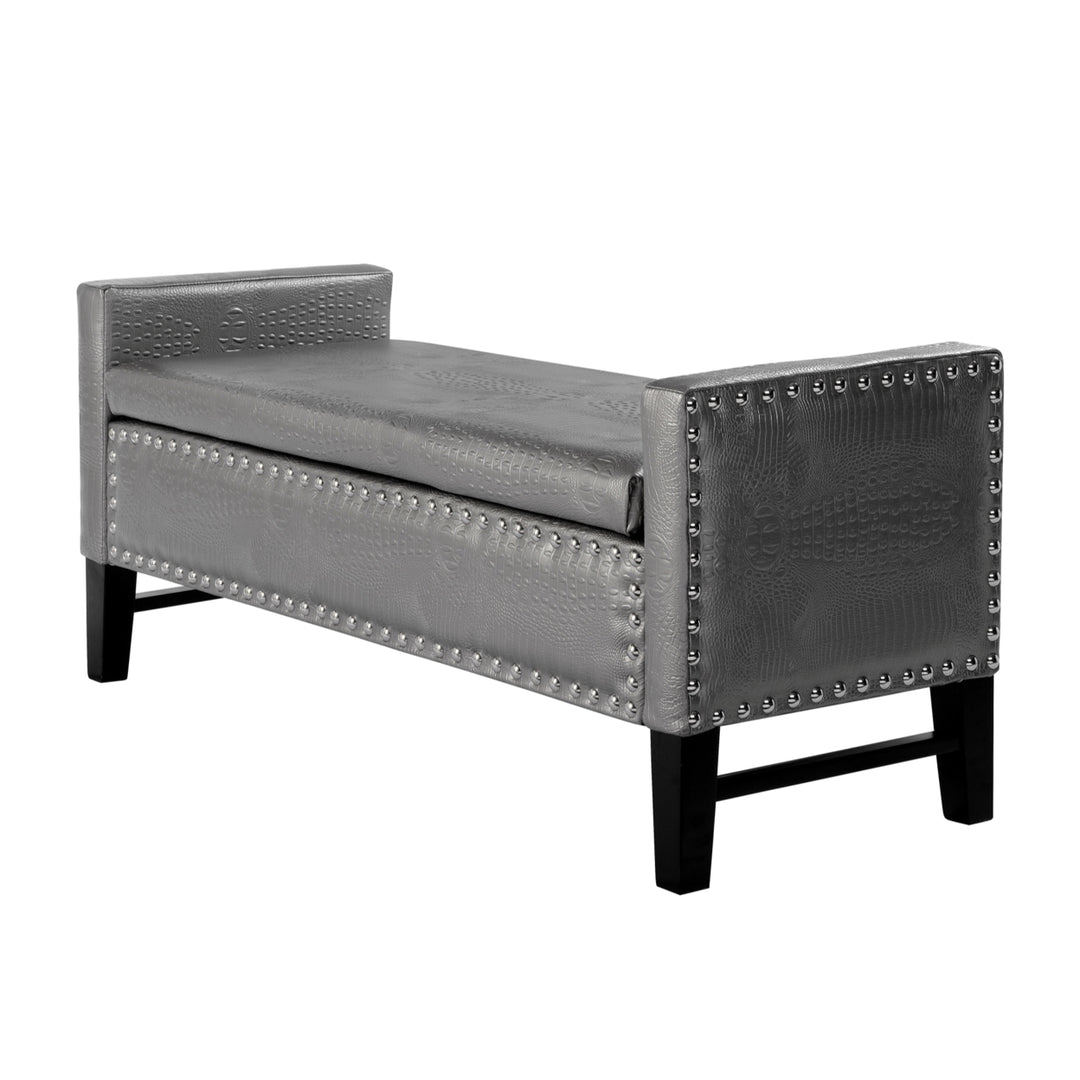 Inspired Home Scarlett PU Leather Modern Contemporary Silver Nailhead Trim Multi Position Storage Bench Image 4