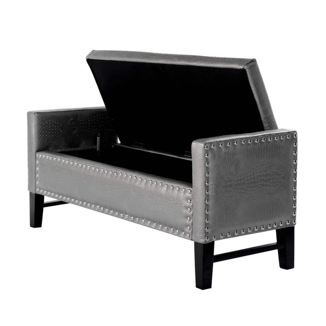 Inspired Home Scarlett PU Leather Modern Contemporary Silver Nailhead Trim Multi Position Storage Bench Image 5