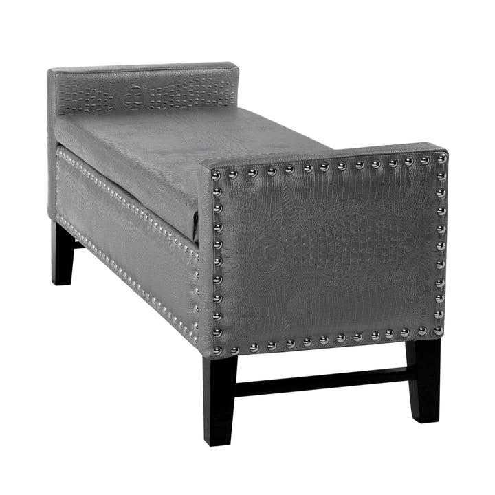 Inspired Home Scarlett PU Leather Modern Contemporary Silver Nailhead Trim Multi Position Storage Bench Image 6