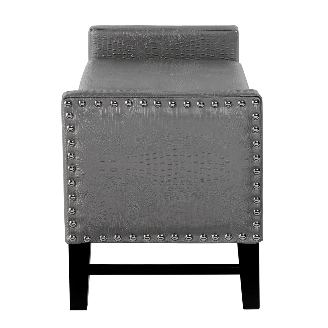 Inspired Home Scarlett PU Leather Modern Contemporary Silver Nailhead Trim Multi Position Storage Bench Image 7
