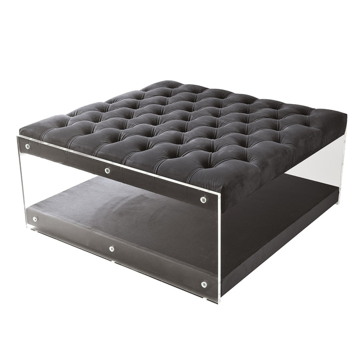 Inspired Home Morelli Linen Modern Contemporary Oversized Button Tufted Clear Acrylic Sides Ottoman Image 5