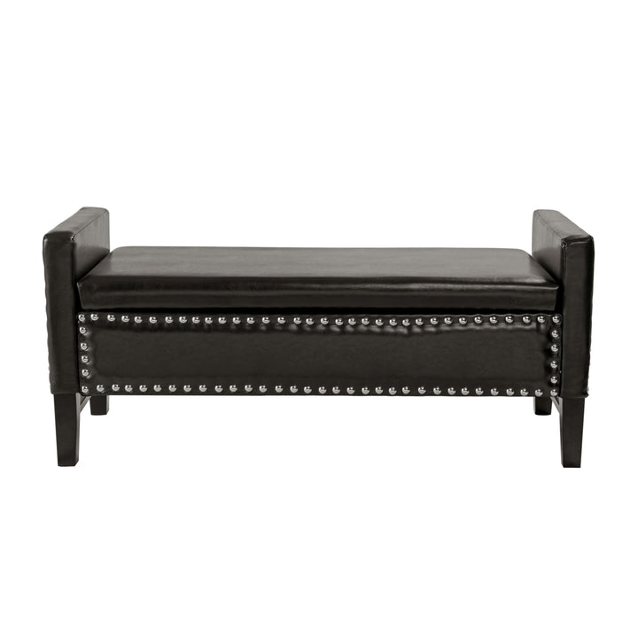 Inspired Home Scarlett PU Leather Modern Contemporary Silver Nailhead Trim Multi Position Storage Bench Image 11
