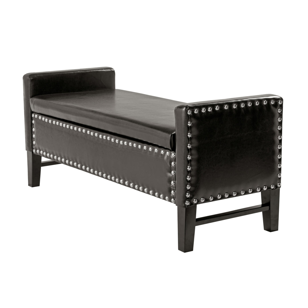 Inspired Home Scarlett PU Leather Modern Contemporary Silver Nailhead Trim Multi Position Storage Bench Image 12
