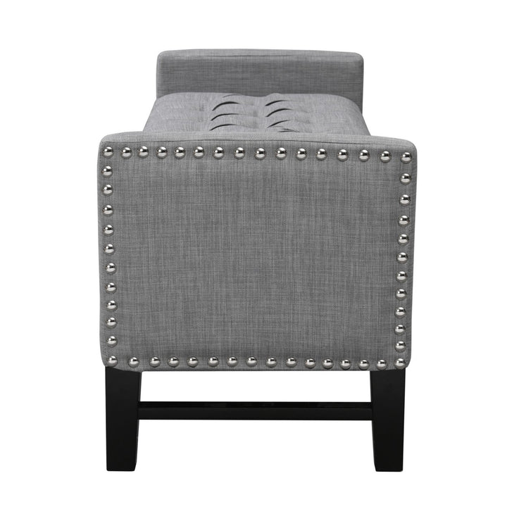 Scarlett Linen Button Tufted Storage Bench-Silver Nailhead Trim-Upholstered Image 8
