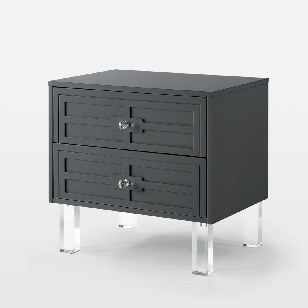 Maya MDF Wood Lacquer-2 Drawers-Finish Lucite Leg-Side Table-Nightstand-Modern and Functional by Inspired Home Image 7