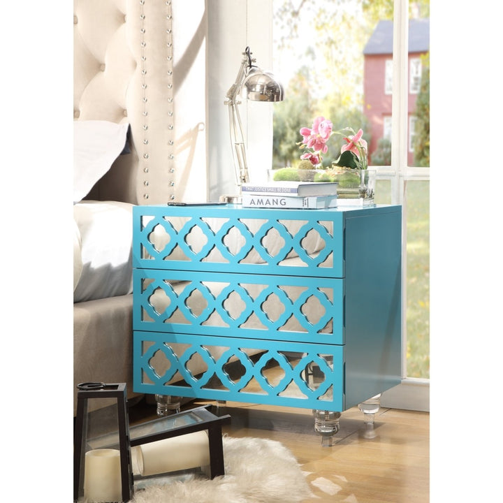 Billie Glossy Mirrored Nightstand-3-drawer-Side Table-Lucite Acrylic Legs-Modern and Functional by Inspired Home Image 5