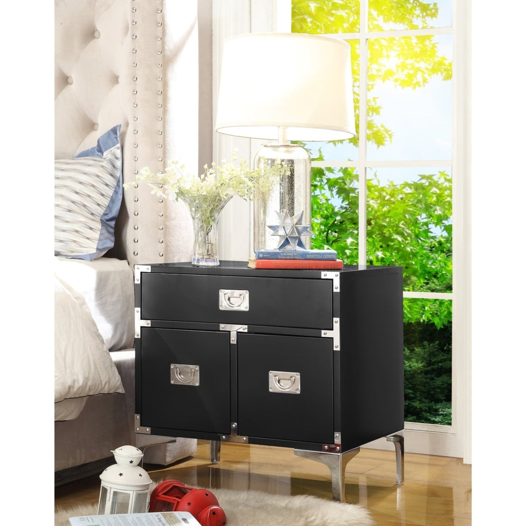 Gabi Lacquer Finish Nightstand-3 drawers-Side Table-Executive Style-Modern and Functional by Inspired Home Image 4