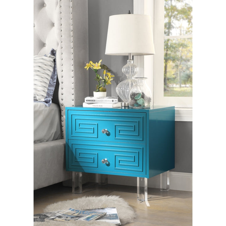 Lottie Glossy Nightstand-Lacquer Finish-Side Table-Acrylic Lucite Legs-Modern and Functional by Inspired Home Image 3