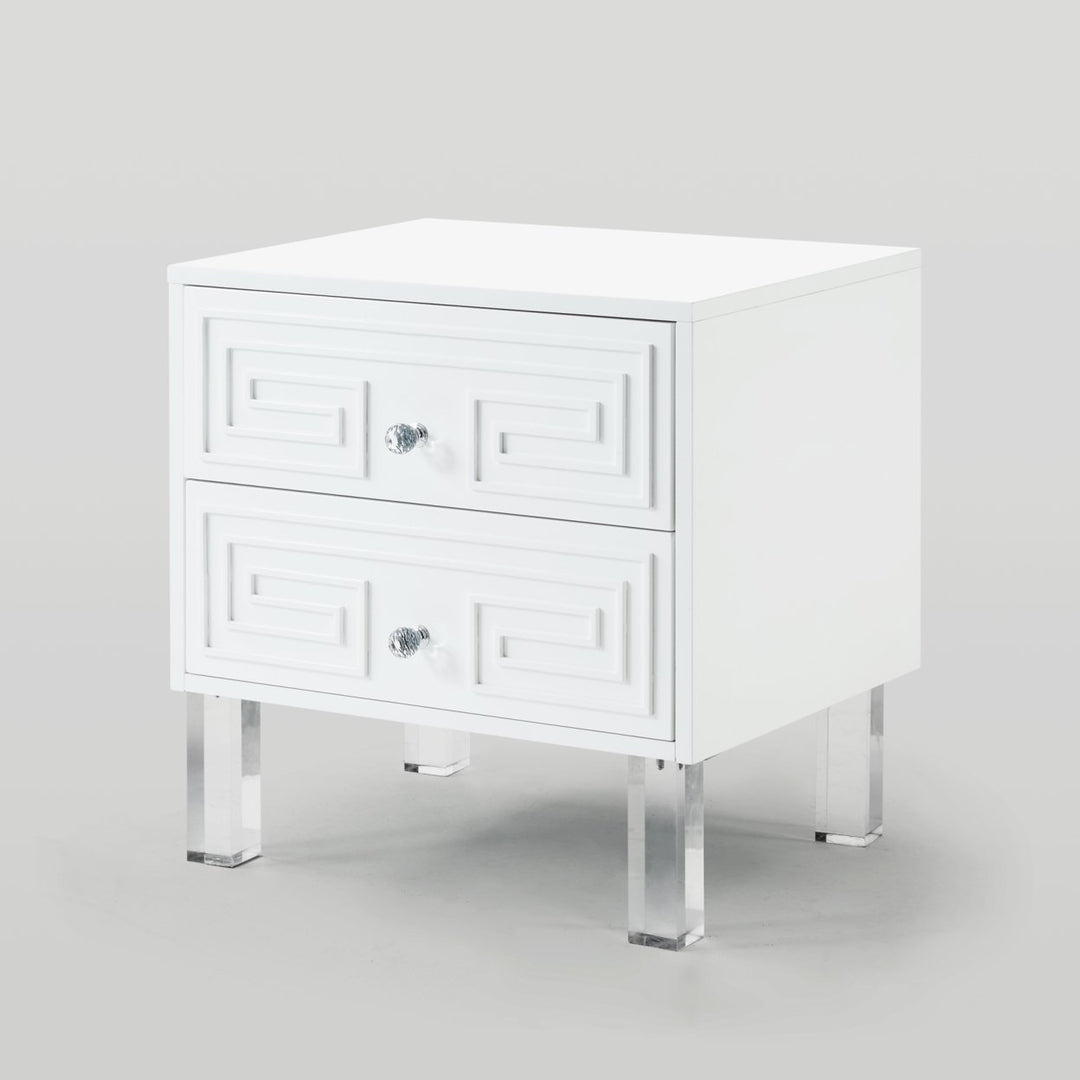 Lottie Glossy Nightstand-Lacquer Finish-Side Table-Acrylic Lucite Legs-Modern and Functional by Inspired Home Image 6