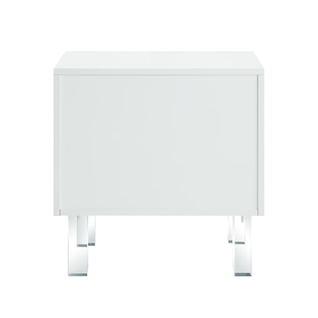 Lottie Glossy Nightstand-Lacquer Finish-Side Table-Acrylic Lucite Legs-Modern and Functional by Inspired Home Image 7