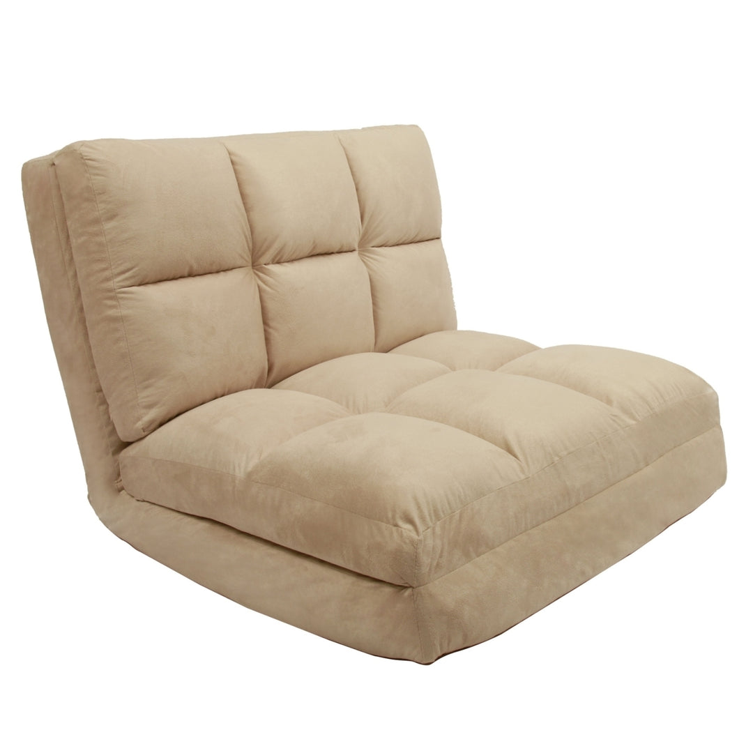 Loungie Beige Flip Chair Adjustable 5 Position Sofa Bed Portable Microsuede Image 10