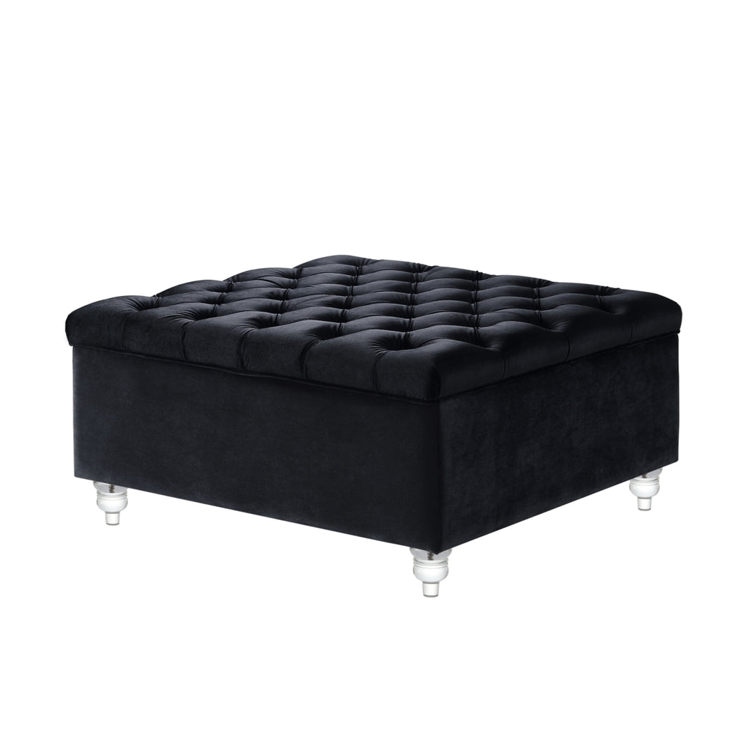 Claretta Velvet Cocktail Square Storage Ottoman-Button Tufted- Coffee Table-Modern and Functional by Inspired Home Image 5